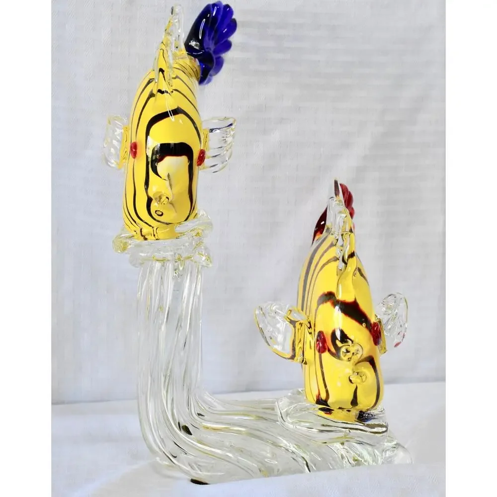 Sommerso Italian Murano Hand Blown Studio Art Glass Double Fish Sculpture